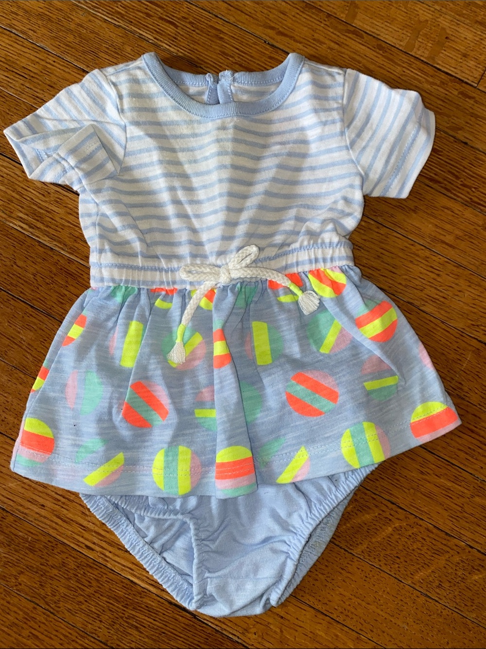Cat & Jack Light Blue Striped and Neon Dot Baby Matching Set